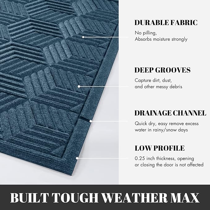 Yimobra Extra Large Door Mat 36x24, All-Season Waterproof Outdoor Mats for Front Door Entrance with Drainage Holes, Heavy Duty Non-Slip Doormat for Garage Patio Entryway Indoor, Blue