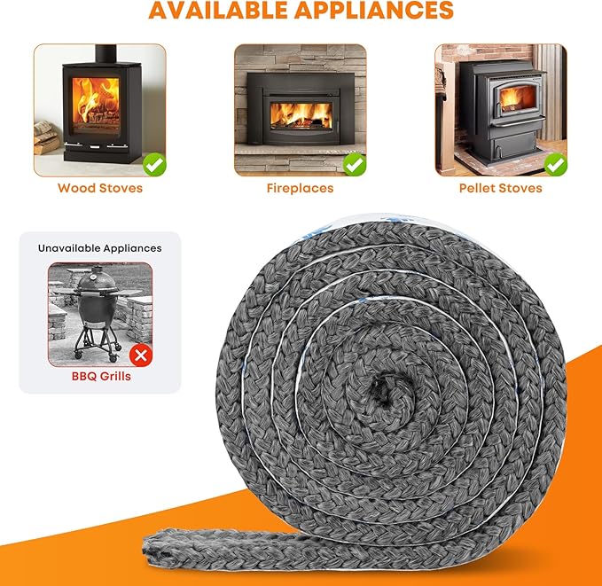 Stanbroil Stove Gasket Tape, 5/8" Width, 1/8" Thick, 72" Length - Self Adhesive Flat Gasket for Stoves and Fireplaces, High Temperature Fiberglass Tape