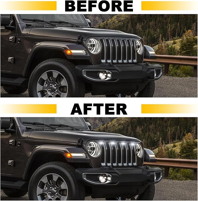 Led Grill Grille Lights fit for 2019 2020 2021 2022 2023 Jeep Wrangler JL JLU Rubicon Sahara Sport Front Grille Grills Light Front Headlights Wrangler JL Jlu 2018-2023 White 4pcs Led (White JL 4P)