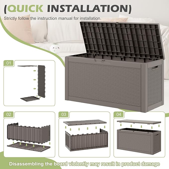 60 Gallon Outdoor Storage Deck Box Waterproof,Large Resin Storage Container for Outside,Patio Accessories for Outsid,Backyard Delivery Boxes,Lockable Lid,Rattan Gray