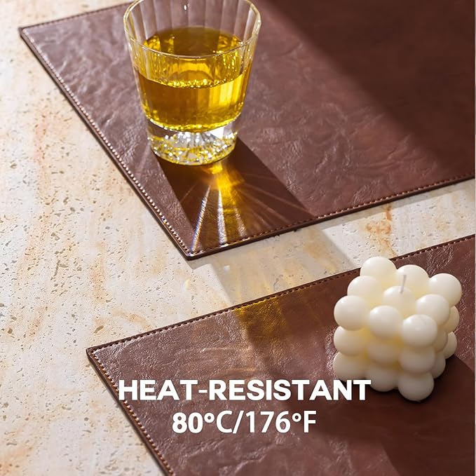Faux Leather Placemats Set of 6 Vinyl Washable Wipeable Table Mats for Kitchen Dining Table Heat Resistant Waterproof Indoor/Outdoor Placemats Non-Slip Easy Clean Place Mats (Reddish Brown)