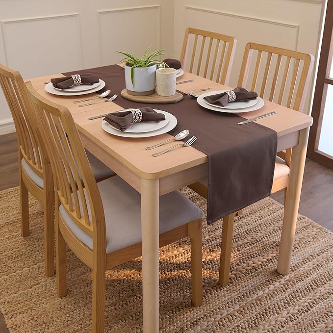 Encasa XO Table Runner 13"x59" Long | Cotton Canvas Fabric | Dark Taupe Solid Color | Machine Washable & Durable