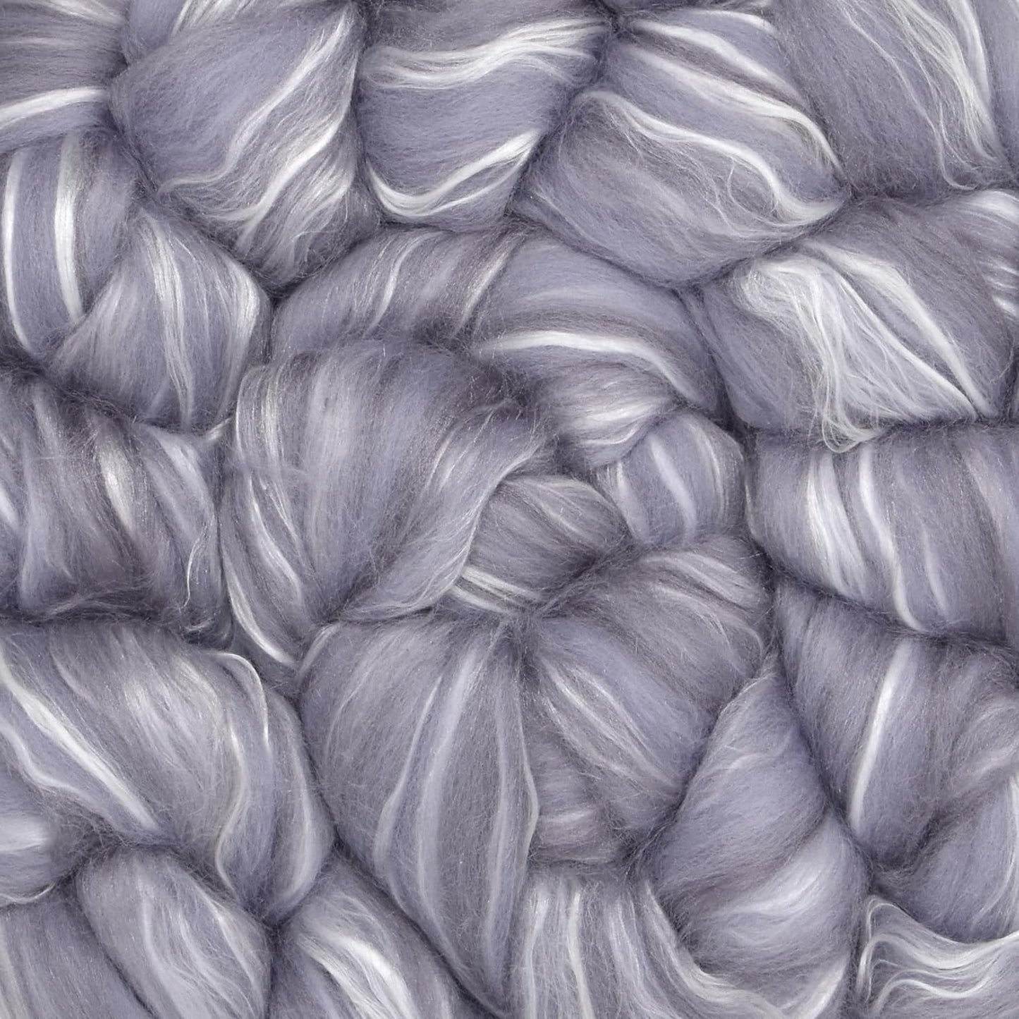 Merino Silk Luxe Tonal Designer Blend. Superfine Merino, Mulberry Silk, Tussah Silk. Top Roving for Spinning or Felting. Silver Mist 4oz