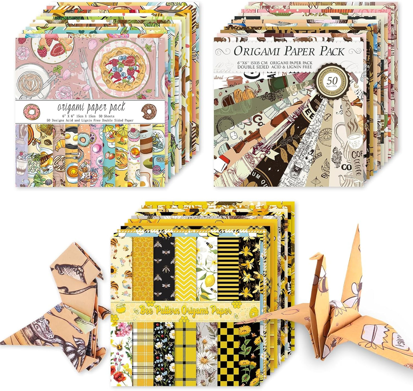 Origami 6x6 Paper Kit 150 Sheets 150 Vivid Colors Double Sided Same Printed Traditional Patterns Square for Arts Crafts Projects Japan Traditional Chiyo.Afternoon Tea