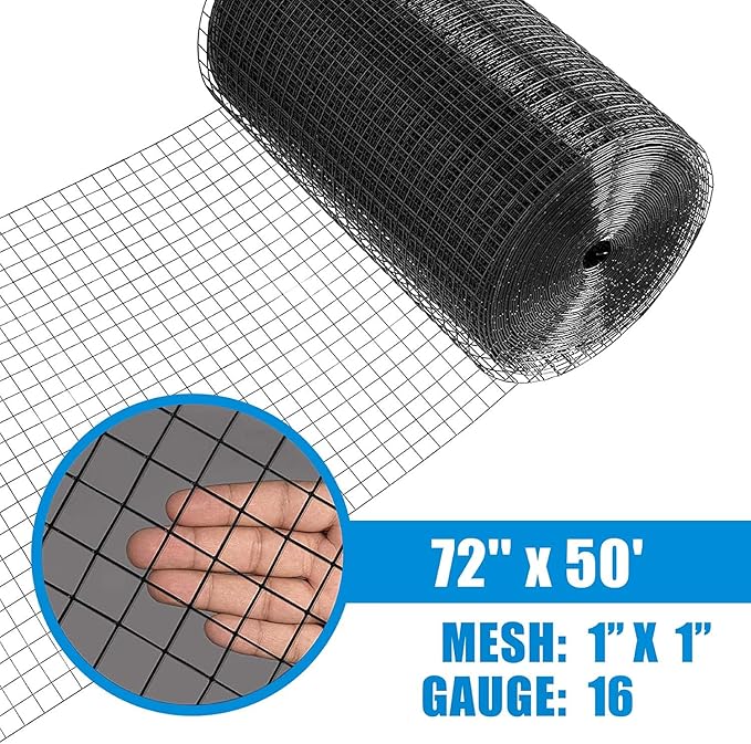 Fencer Wire 16 Gauge Black Vinyl Coated Welded Wire Mesh Size 1 inch by 1 inch (f. 6ft. x 50ft.)