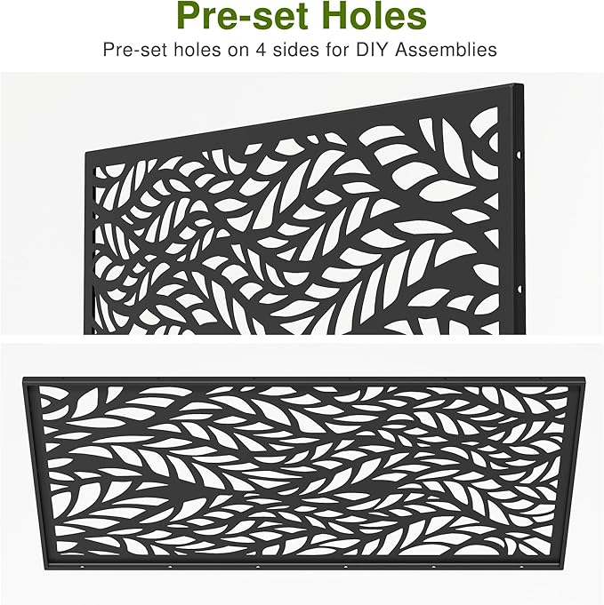 Casaphoria 72" H x 45" W Metal Privacy Screen, 2 Pack Outdoor Freestanding Decorative Divider for Patio & Garden with Stable Base, Black-Spring