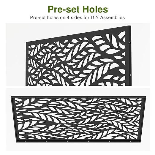 Casaphoria 72" H x 47" W Metal Outdoor Privacy Screen, Freestanding Decorative Divider for Patio, Deck, Balcony, and Garden with Stable Base, Black Spring