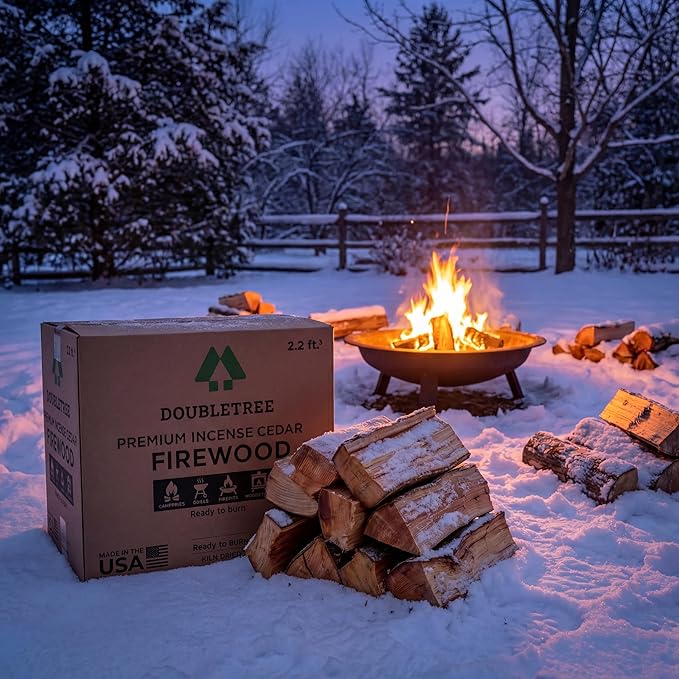 Double Tree - Kiln Dried Premium Incense Cedar Firewood (16inch Logs) (Includes Firestarter) (Large 2.2 Cubic ft for Fireplace,Campfire,Wood Stove, Fire Pit, Split Wood for Solo Stove or Breeo)