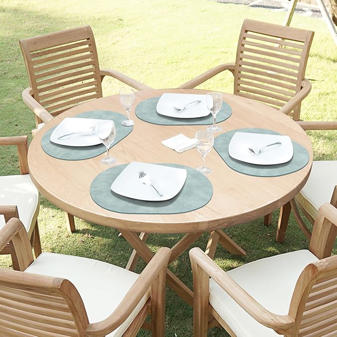 ADRIMER Placemats, Heat Resistant Oval Placemats Set of 4 Washable 12 x 17 Inch, Waterproof Table Mats, Wipeable Pu Place Mats for Kitchen, Dining Room, Light Blue