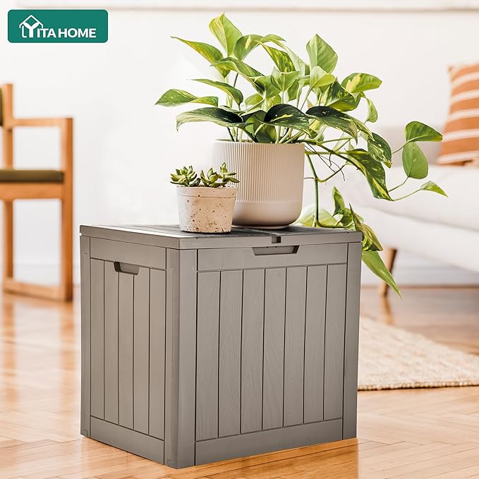 YITAHOME 31 Gallon Outdoor Storage Deck Box, Waterproof Resin Package Delivery and Storage Box with Lockable Lid for Patio Furniture Cushions, Pool Accessories, Garden Tools, Taupe
