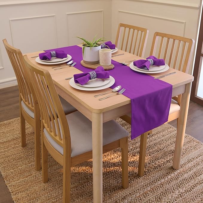Encasa XO Table Runner 13"x72" Long | Cotton Canvas Fabric | Purple Solid Color | Machine Washable & Durable