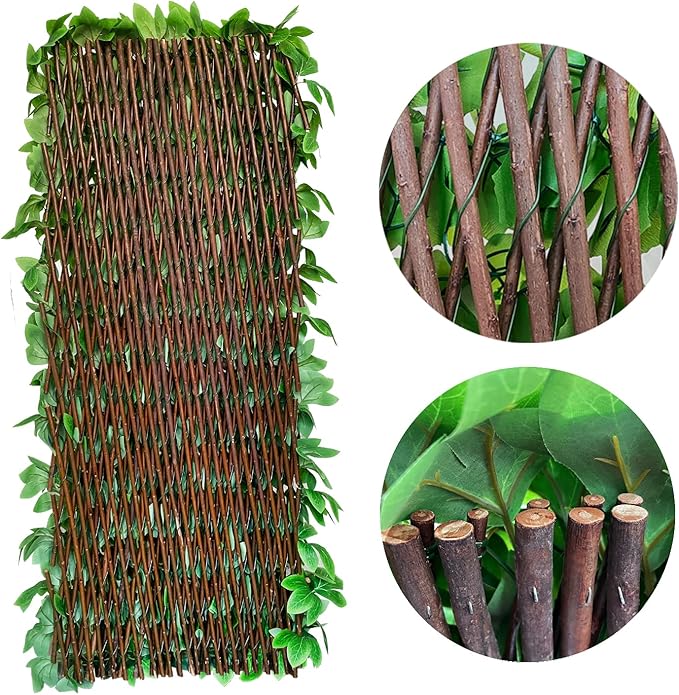 Expandable Fence Privacy Screen for Balcony Patio Outdoor,Decorative Faux Ivy Fencing Panel,Artificial Hedges (Single Sided Leaves) (2, Peony Leaf)
