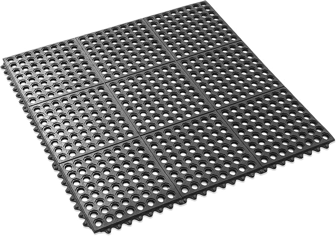 GRIDMANN Rubber Interlocking Floor Mat, 36" x 36" Non-Slip Anti-Fatigue Drainage Mat for Restaurants, Commercial Kitchens, Bar Floors, Black
