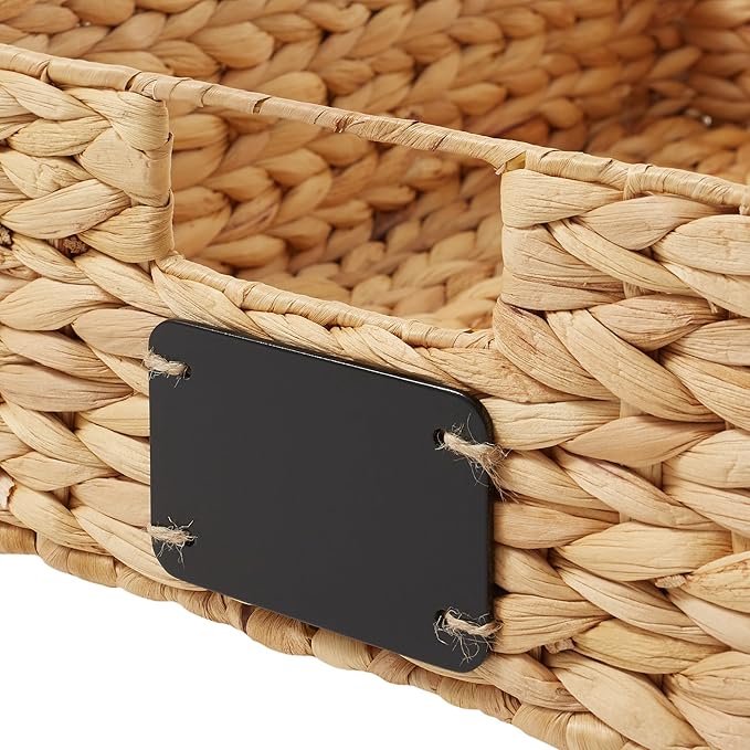Casafield Set of 4 Water Hyacinth Pantry Baskets, 10" x 13" x 5", with Chalkboard Labels and Chalk Marker - Natural, Woven Storage Bin Organizers for Kitchen Shelves