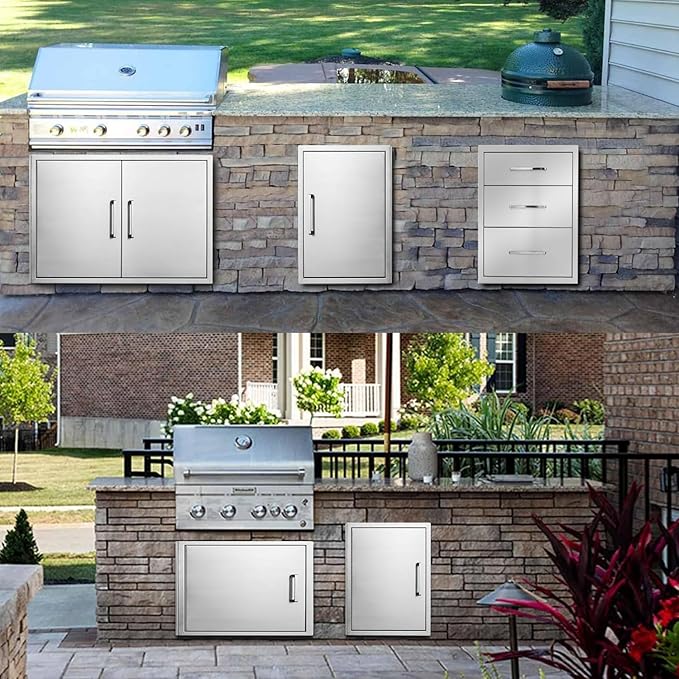 Outdoor Kitchen Door, 33" W23 H Kitchen Access Doors, Stainless Steel BBQ Double Door, Available for Outdoor Kitchen Island