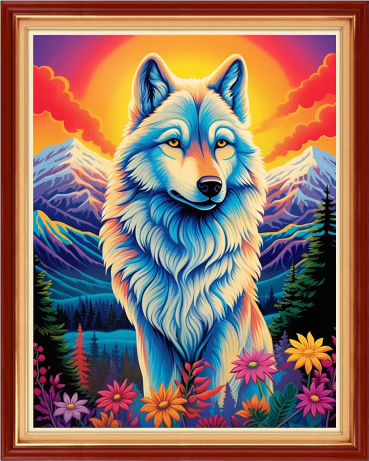 Funchey Stamped Cross Stitch Kits, DIY Cross Stitch Pattern for Adults Beginners Needlepoint Kits Embroidery Kit Arts and Crafts 11CT-Wolf King Flower 16x20 inch