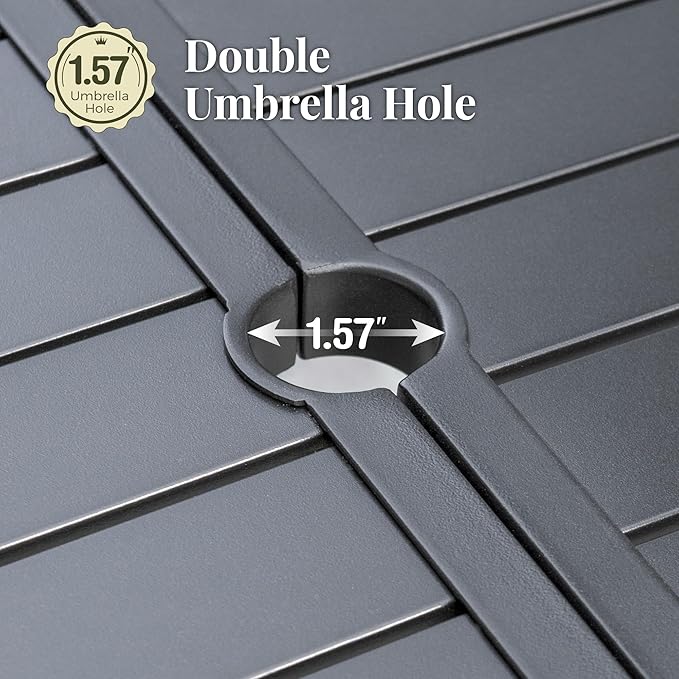 Outdoor Patio Dining Table for 6, 67" x 38" Rectangular Metal Patio Dining Table with Umbrella Hole for Garden, Backyard and Porch
