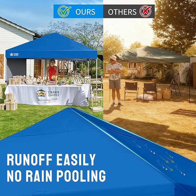 CROWN SHADES 8x8 Pop Up Canopy with 1 Side Wall - Beach Tent with One Push Setup - Outdoor Sun Shade for Events, Parties, Camping - Gazebo with STO-N-Go Cover Bag (Blue)