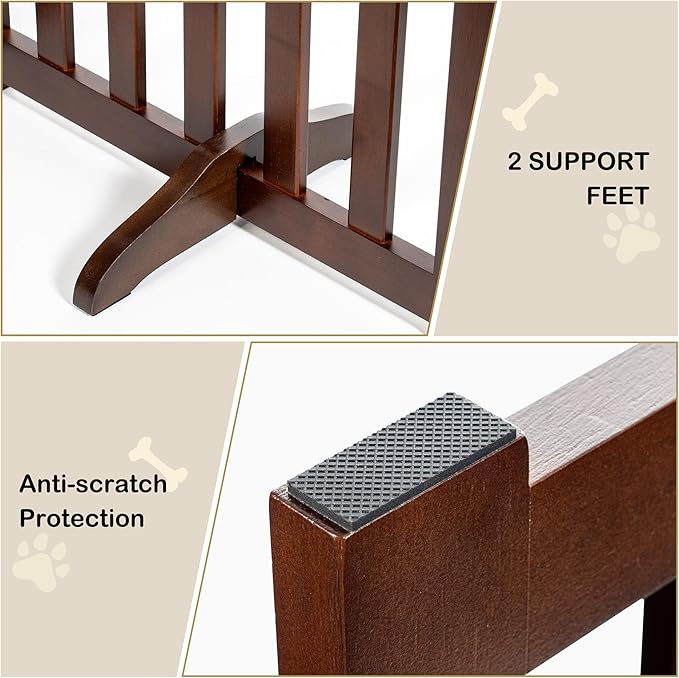 30" Height Tall Freestanding Pet Gate, Solid Wood Folding Safety Fence Wooden Dog Gate with 2 PCs Support Feet Ideal for Stairs, Doorways, Halls, Kitchens, Heavy Duty Gates, 4 Panels, Walnut