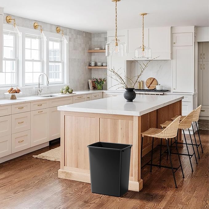 ROOMTEC 35QT Kitchen Trash Can, Sturdy and Lightweight Slim Trash Can, Trash Cans for Kitchen, Workspace, Bathroom, Office, Easy to Clean, 1 Pack, Black