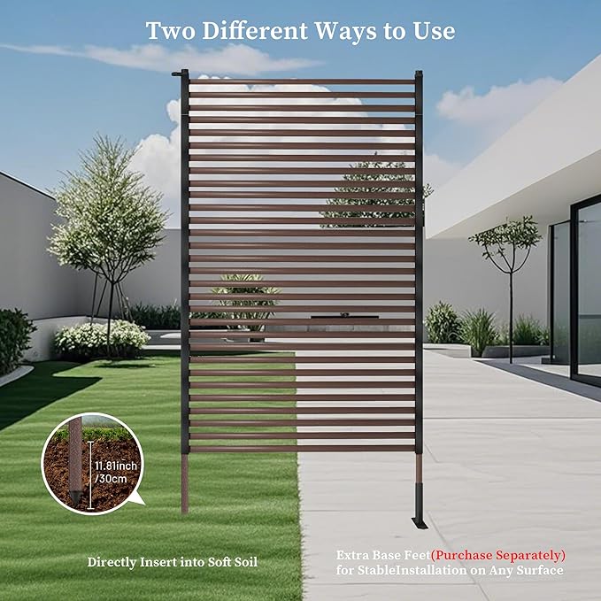 Outdoor 3FT x 6FT Metal Privacy Screen, Privacy Fence Panels for Outside, Decorative Room Divider, Tall Fence Sticks for Backyard Patio Garden, Brown
