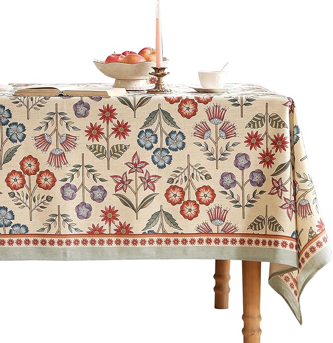 French Linen Extra Long Rectangle Tablecloth,Vintage Colorful Multiple Prints Soft and Durable Tablecloths,Decor Table Cover for Kitchen,Dining,Thanksgiving,Christmas,67"*118"-Lohi