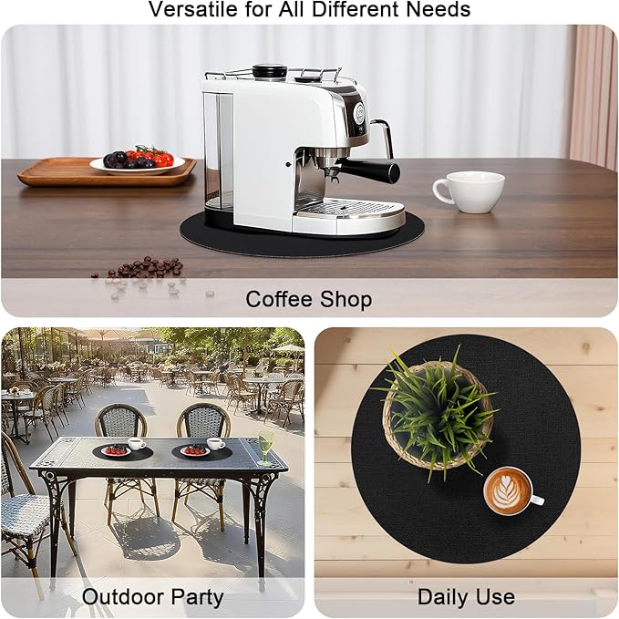 Myir JUN Round Placemats, Dual Sided Faux Leather Place Mats Set of 4 Indoor/Outdoor Non-Slip Washable Table Mats (Cream-White Black, Set of 4)