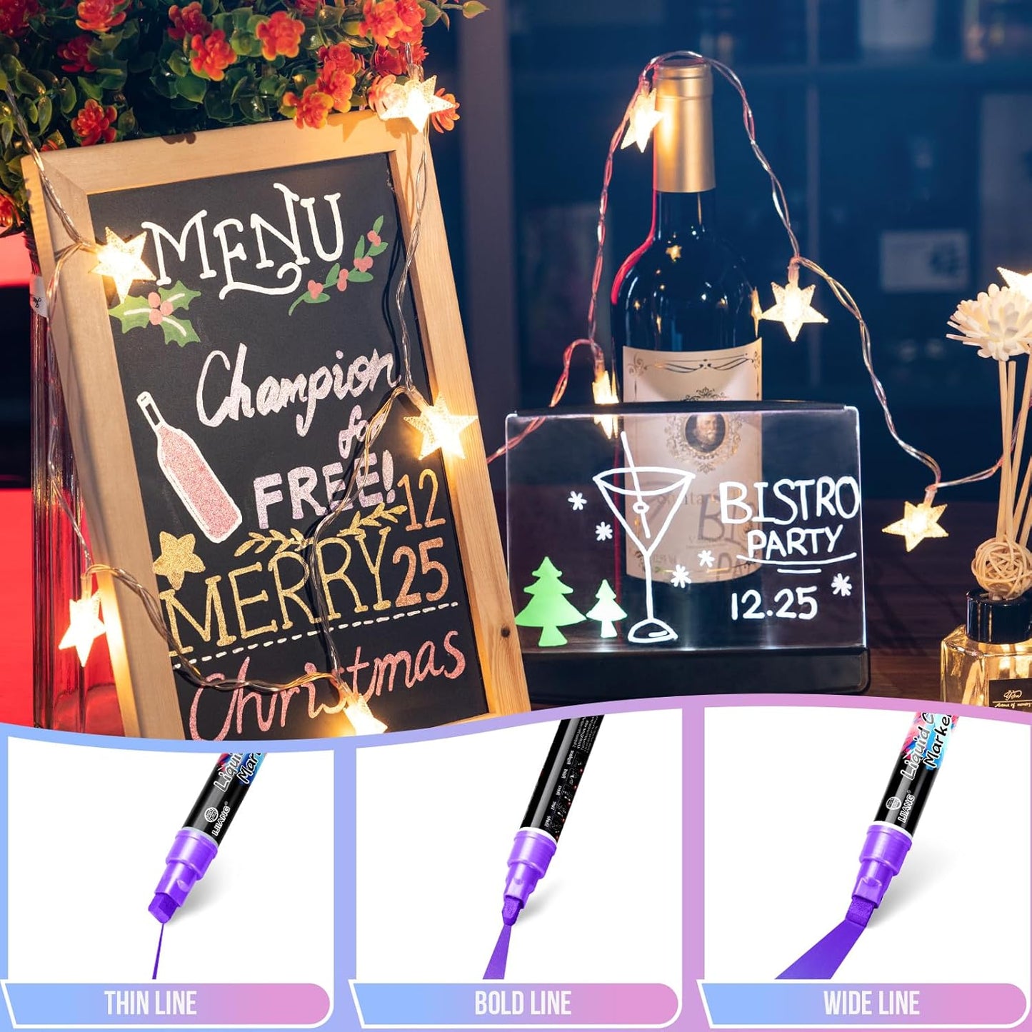 IJIANG Window Chalk Markers Washable, with 10mm Thick Tips for Chalkboard, Windows, Glass, Mirror, Auto, Poster, Bistro, Cars of DIY (10mm Metallic)