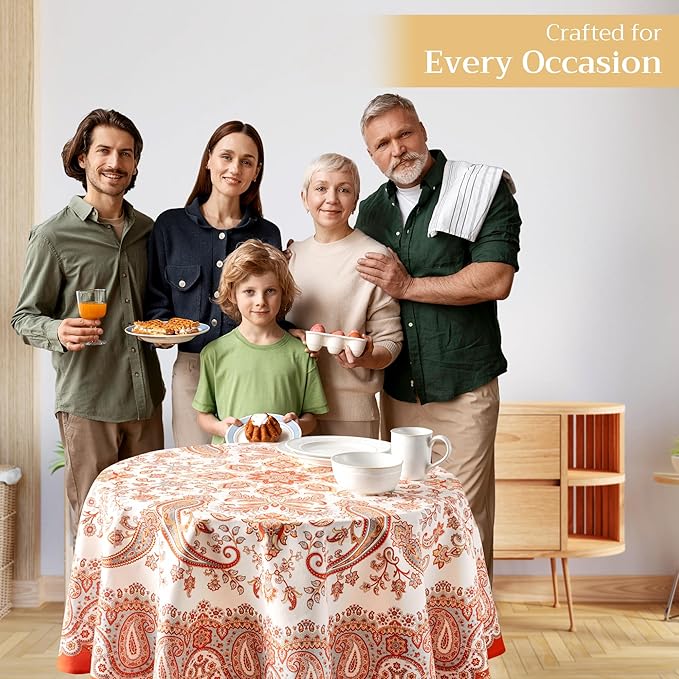 Maison d' Hermine Table Cloth Round Table 100% Cotton 63 Inches Fall Tablecloth Reusable Everyday Use for Thanksgiving Christmas Decorations Dining Farmhouse Party (Cachemire)