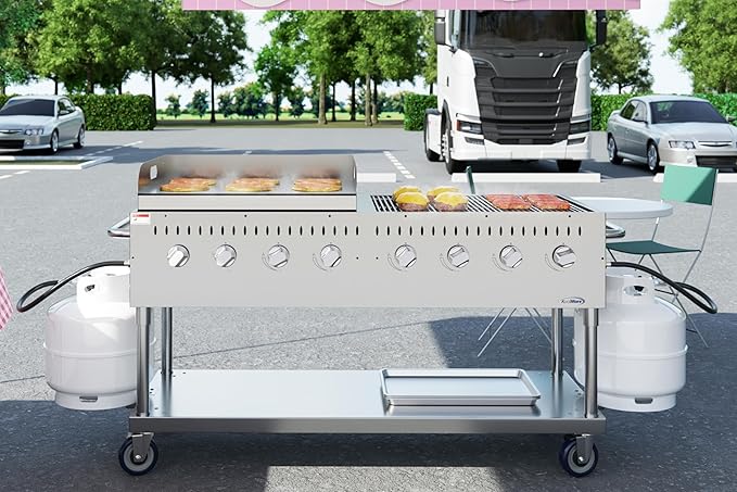 60 in. 8-Burner Commercial Outdoor Propane Gas Grill with 30 in. Griddle in Stainless-Steel, ETL Listed (CGKIT6-G30)