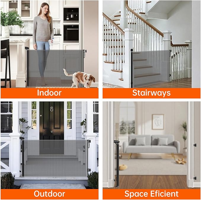 Retractable Safety gate, pet/Dog/cat Temporary Door, Baby Safety Temporary Door,for Doorways and Stairs,Expands to 71" Wide, Easy Installation(Black,33.5"x71")