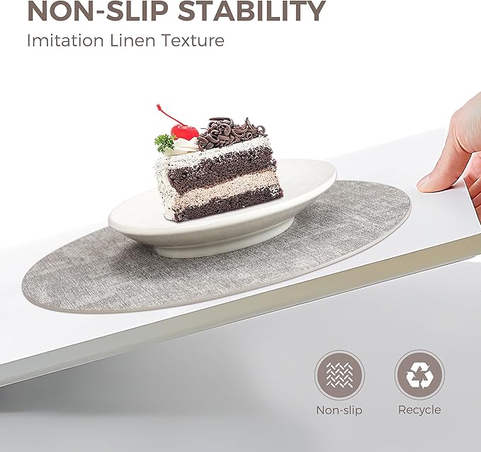 13" Round Placemats Set of 4, Reversible Faux Leather Heat Resistant Table Mats, Waterproof Oilproof Wipeable Table Protective Placemats for Vinyl, Washable for Indoor & Outdoor Use (4, Light Grey)