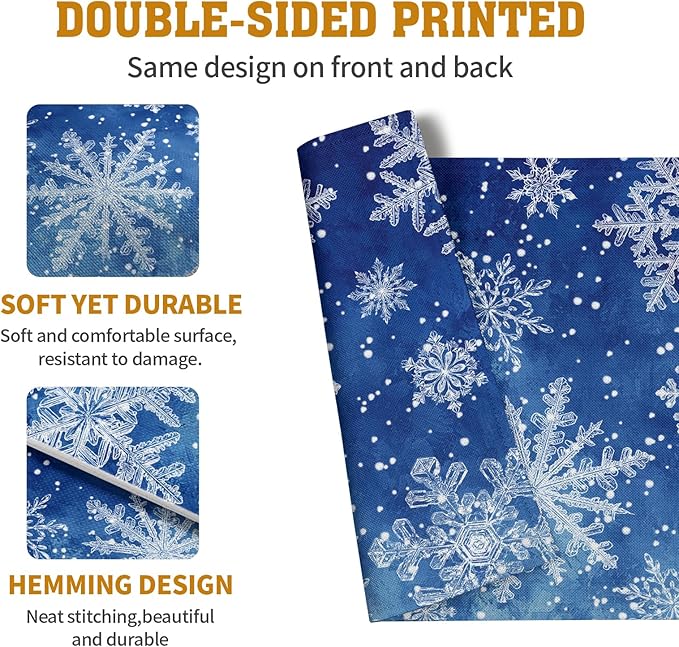 Winter Blue Snowflake Placemats Set of 4 Merry Christmas Snowflakes Linen Fabric Table Mats Seasonal Xmas Holiday Washable Place Mats for Party Kitchen Dining Outdoor Indoor Decor