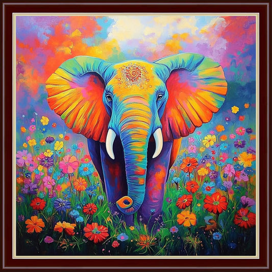 Dimensean Stamped Cross Stitch Kits Full Range of Embroidery Patterns Starter Kits for Beginners Adult or Kids DIY Cross Stitches Needlepoint Kits 11CT-Colorful Elephant Flowers 18x18 inch