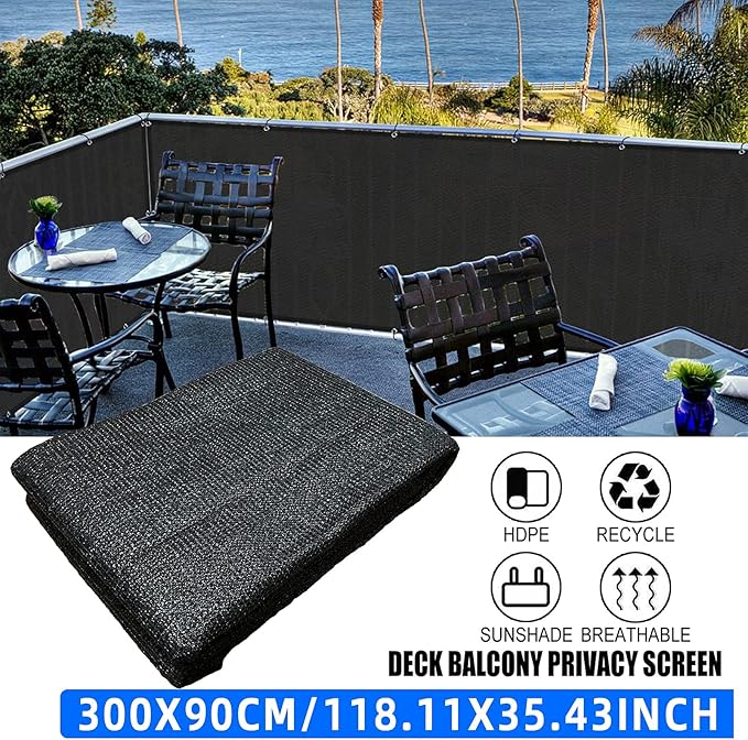 3'x10'Balcony Privacy Screen Cover Fence Cover UV Protection Weatherproof Windscreen Heavy Duty for Patio, Backyard,Black