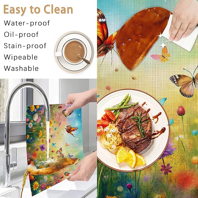 Placemats Set of 6,Colorful Butterfly Table Mats, Flowers Washable Linen Table Mats,Non-Slip Heat Resistant Placemats for Party Kitchen Dining Indoor Outdoor 12"x18"