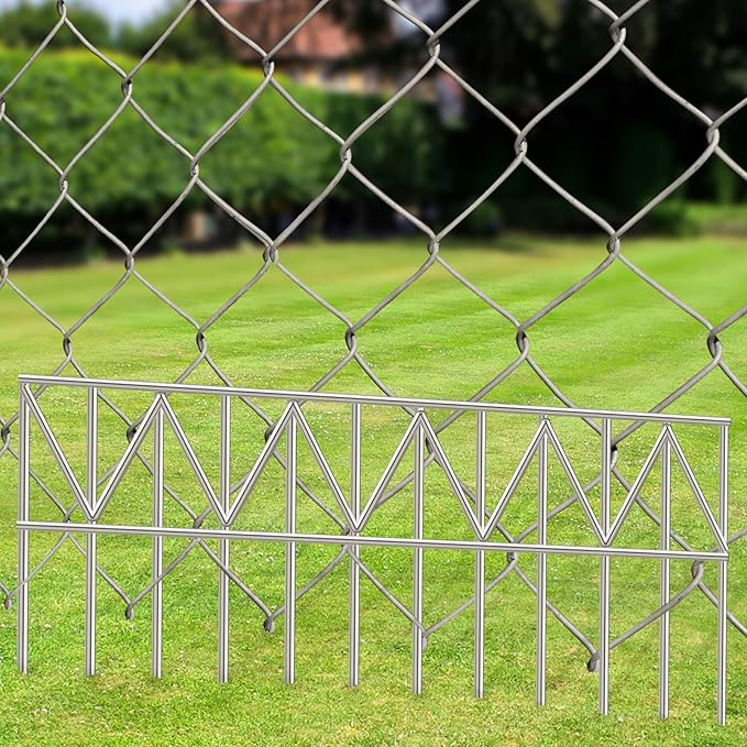 15 Pack 24" L x 15" H Animal Barrier Fence, Underground No Dig Fence Patented Product, 5.5mm Galvanized Stakes with 2 inch Spacing, Anti Digging for Dogs, Total 30Ft(L) X 15in(H) Silver