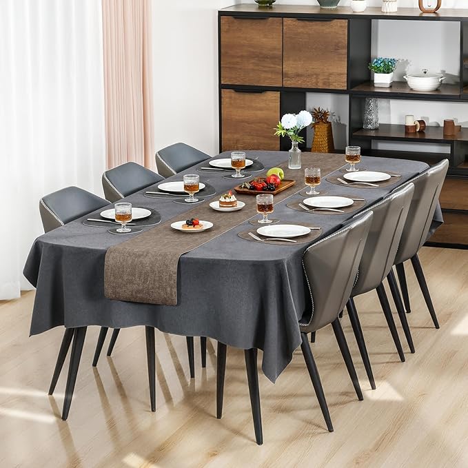 Placemats and Coasters, Washable Reversible Placemats Round Faux Leather Wipeable Place Mats Non Slip Heat Resistant Indoor Outdoor Table Mats (Set of 6, Gray Brown)