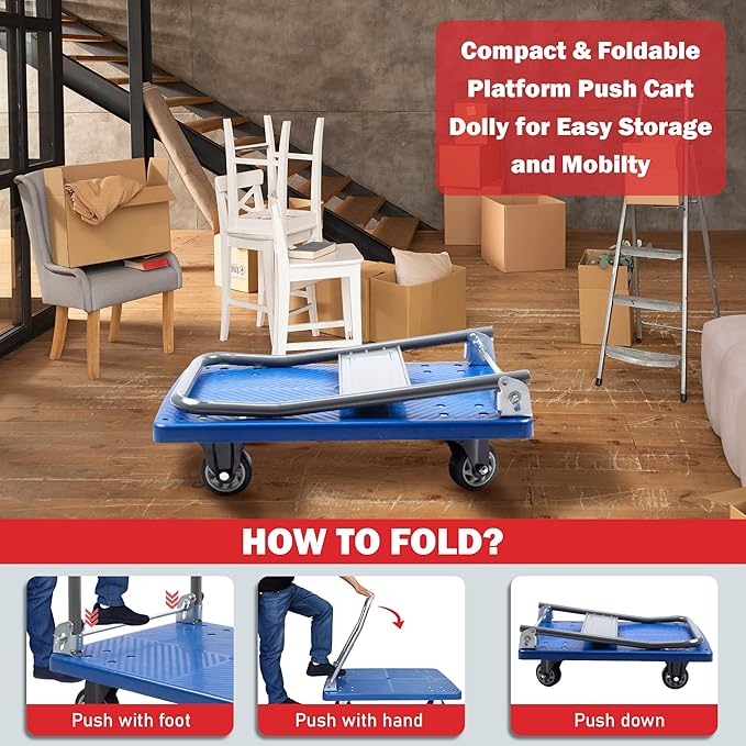 660 lbs Foldable Platform Truck Dolly with Swivel Wheels, Heavy Duty Moving Platform Hand Truck, 35.4 * 23.6 * 34.25 inches (PH300PVC)