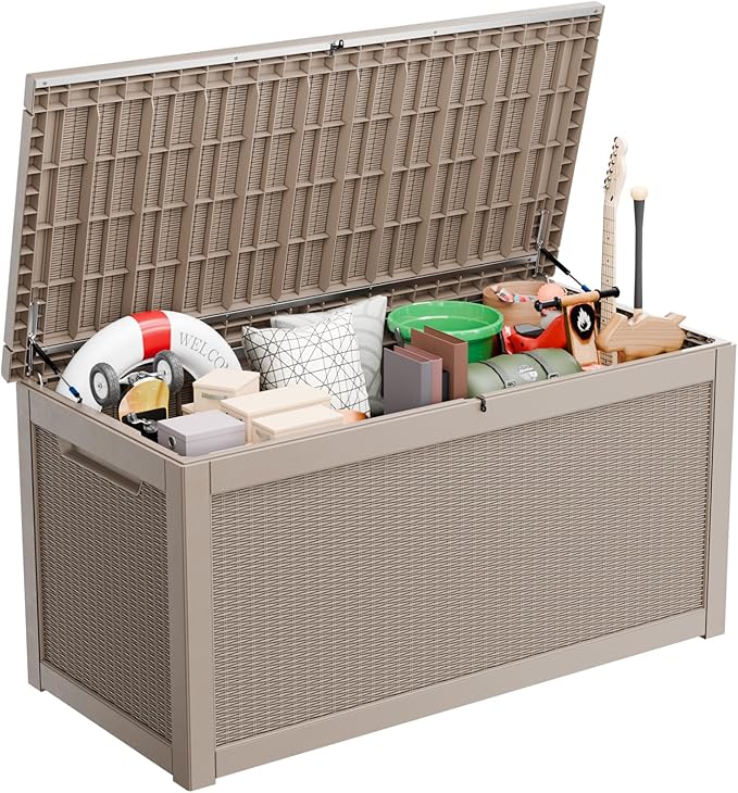 320 Gallon Waterproof Outdoor Storage Box,Large Resin Deck Box,Lockable Outside Storage Box Container for Patio Furniure,Garden,Tools (320 Gallon,Grey)