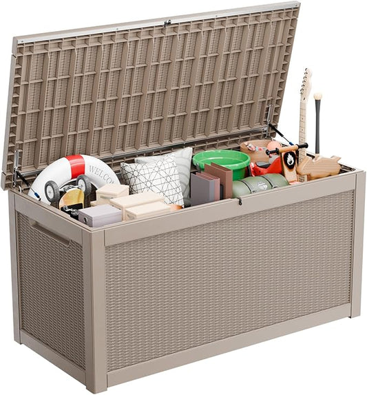 320 Gallon Waterproof Outdoor Storage Box,Large Resin Deck Box,Lockable Outside Storage Box Container for Patio Furniure,Garden,Tools (320 Gallon,Grey)
