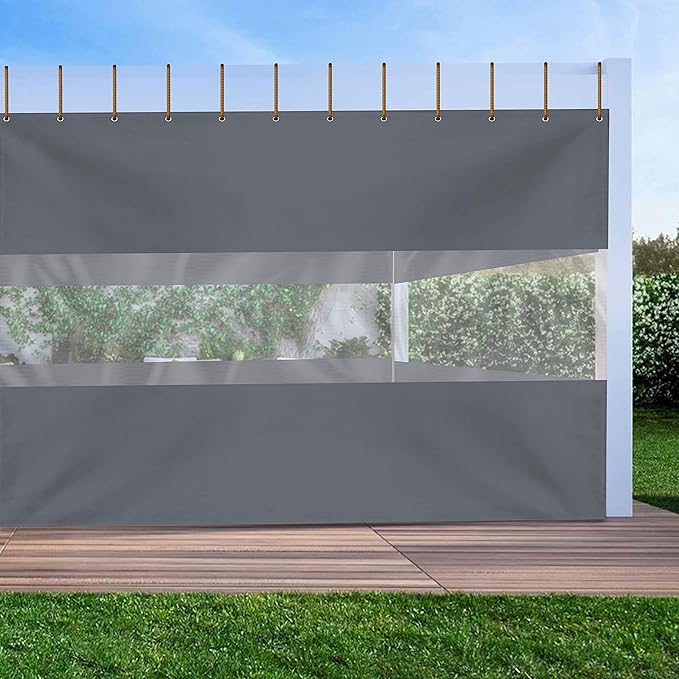 Covers & all Outdoor Clear Panel Curtain, 12 oz Vinyl Outdor Curtains for Patio, Waterproof & Weather Resistant Tarp with Brass Grommets for Pergola, Porch, Gazebos, Balcony (10' H x 10' W Feet, Gray)