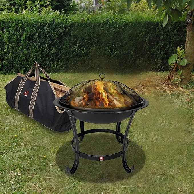 FireBeauty Fire Pit BBQ Grill Pit Bowl with Mesh Spark Screen Cover,Poker (Includes Tote Bag)