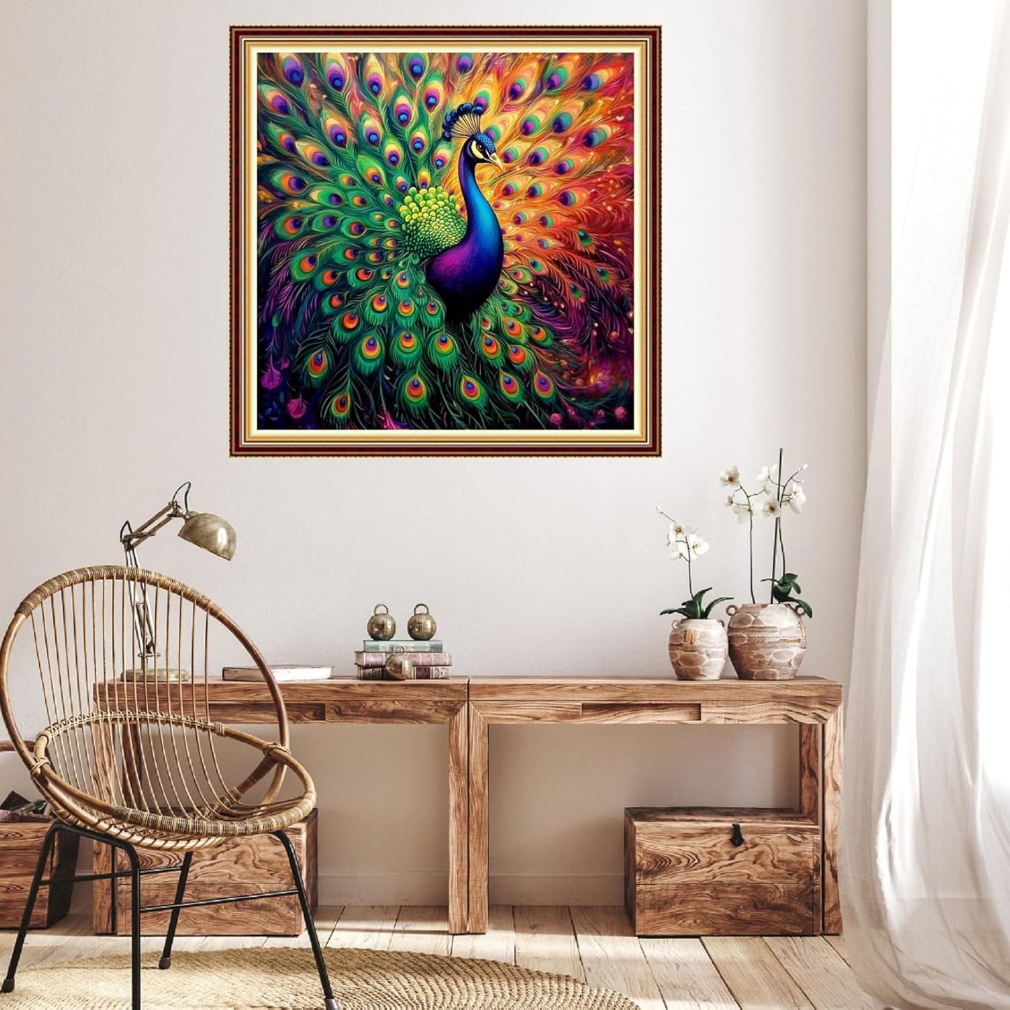 Hopeart Stamped Cross Stitch Kits for Beginner Embroidery Kits for Beginners Adults DIY 11CT Cross Stitch Patterns Needlepoint Kits Crossstitching Kits-Colorful Peacock 18x18 inch