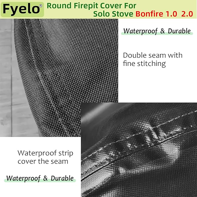 Fire Pit Cover for Solo Stove Bonfire 2.0 Cover 20 Inch & 19.5 Inch, Waterproof 600D Camping Stove Cover All Weather Resistant Black