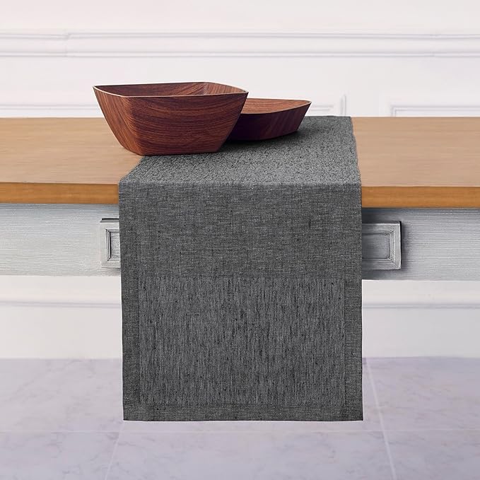 Solino Home Linen Charcoal Grey Table Runner 108 Inches Long - Athena, 100% Pure Linen Dining Table Runner 14 x 108 Inch for Winter - Handcrafted and Machine Washable