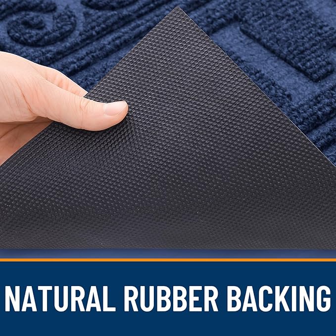 OLANLY Welcome Door Mat Indoor Outdoor Entrance, Heavy Duty Sturdy Front Door Mat, Waterproof All-Weather Doormat, Stain Resistant, Low Profile, Easy Clean Patio Entryway Mat, 47 x 32, Navy Blue