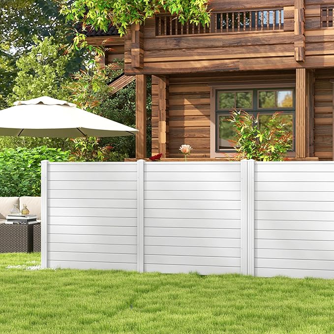 Giantex Air Conditioner Fence 4 Panels - 48''W x 48''H Outdoor Privacy Screen with Upgraded Metal Stakes, PVC Trash Can Enclosure, Decorative Garden Fences for Patio Lawn AC Unit Pool Pump, White