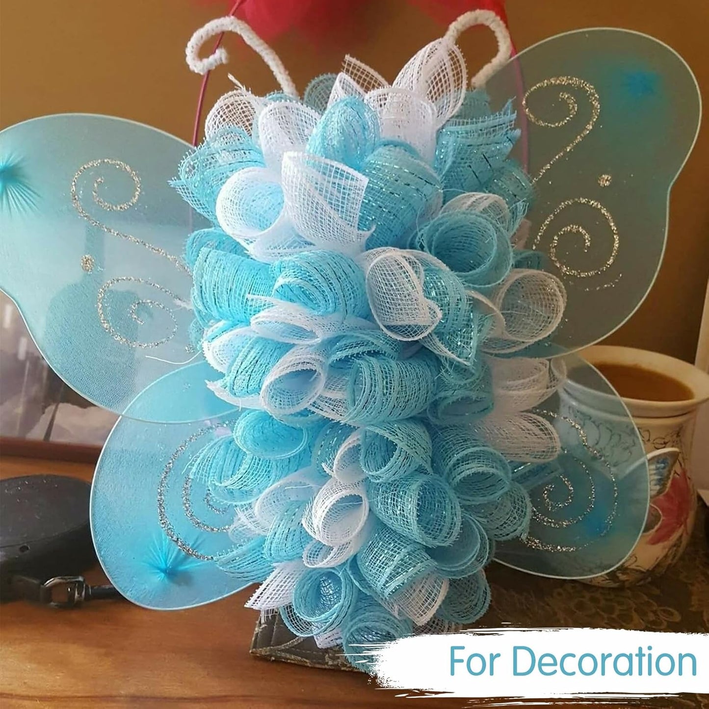 TONIFUL 2 Rolls 10 Inch Light Blue Decorative Mesh Ribbbon Rolls, Fabric Mesh for Mesh Wreath Supplies, Front Door Wreath Crafts Tree Decor Christmas NewYears Halloween Decoration (10 yds/roll)