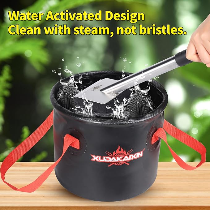 Upgraded Grill Brush Bristle Free,Water-Activated steam Effectively Cleans The Grill.Unique Wave pad for Cast Iron/ (Black-Water Bucket)